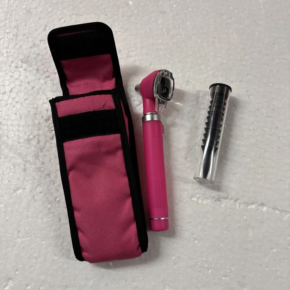 Mini Otoscope, Fiber Optic, Bright LED illumination, Pink Color